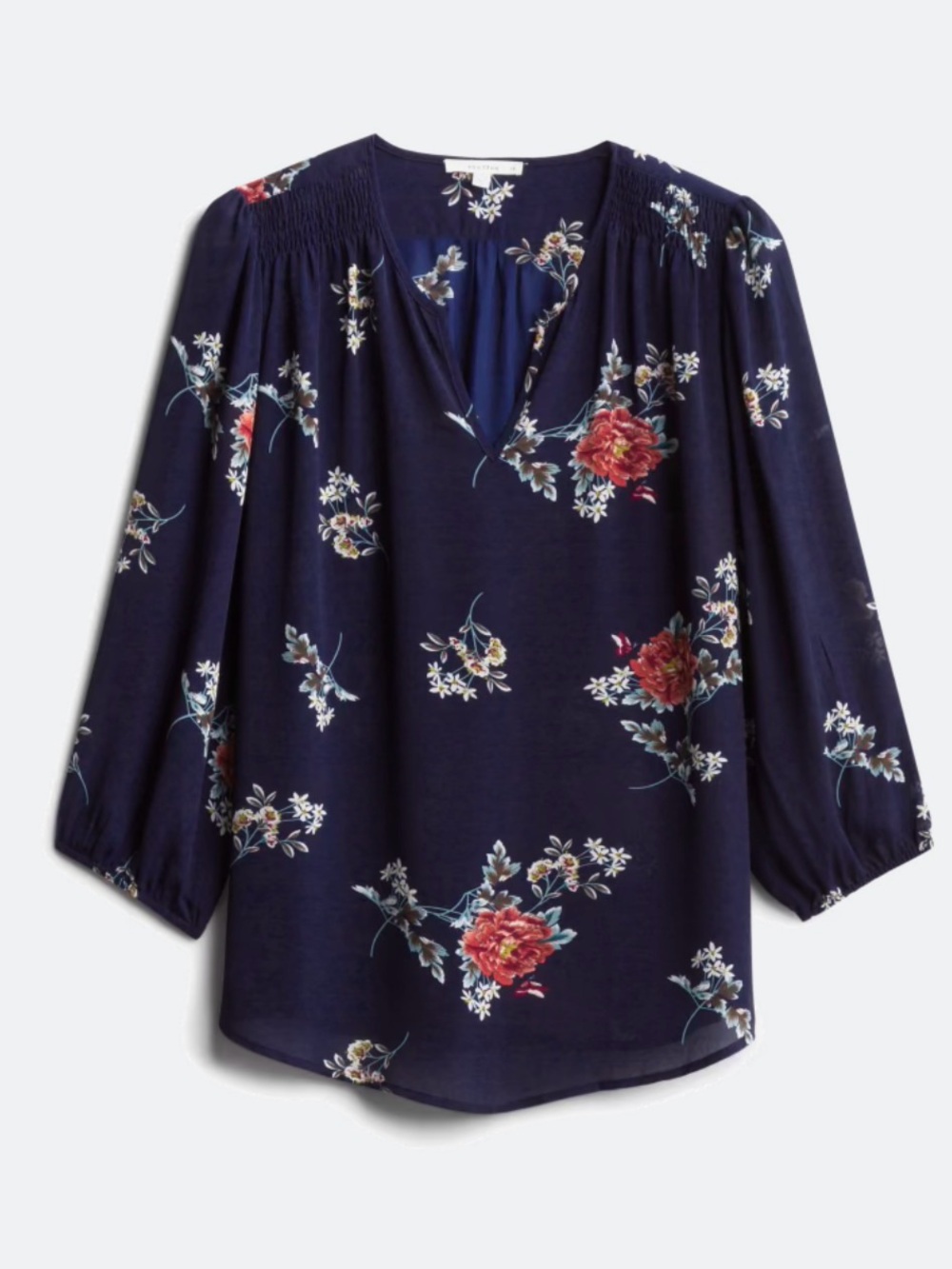 Monday Fun Kinny Split Neck Smocked Shoulder Blouse